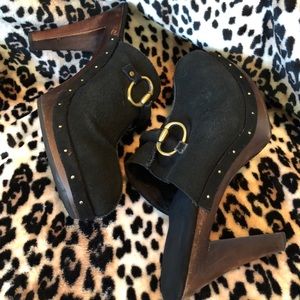 Black Soft suede Leather Heel Mules❤️